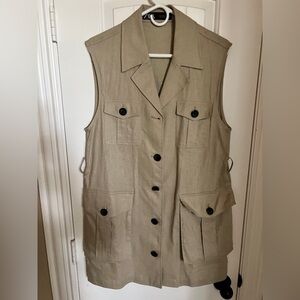 Zara Tan Sleeveless Utility Vest with Black Buttons
